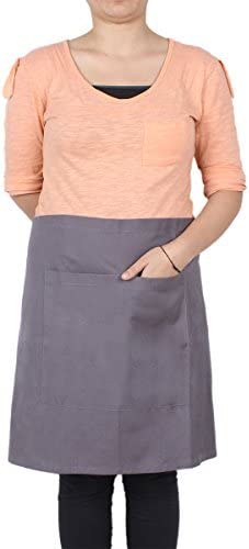 Grey Waist Aprons with Pockets for Women Kitchen Accessories