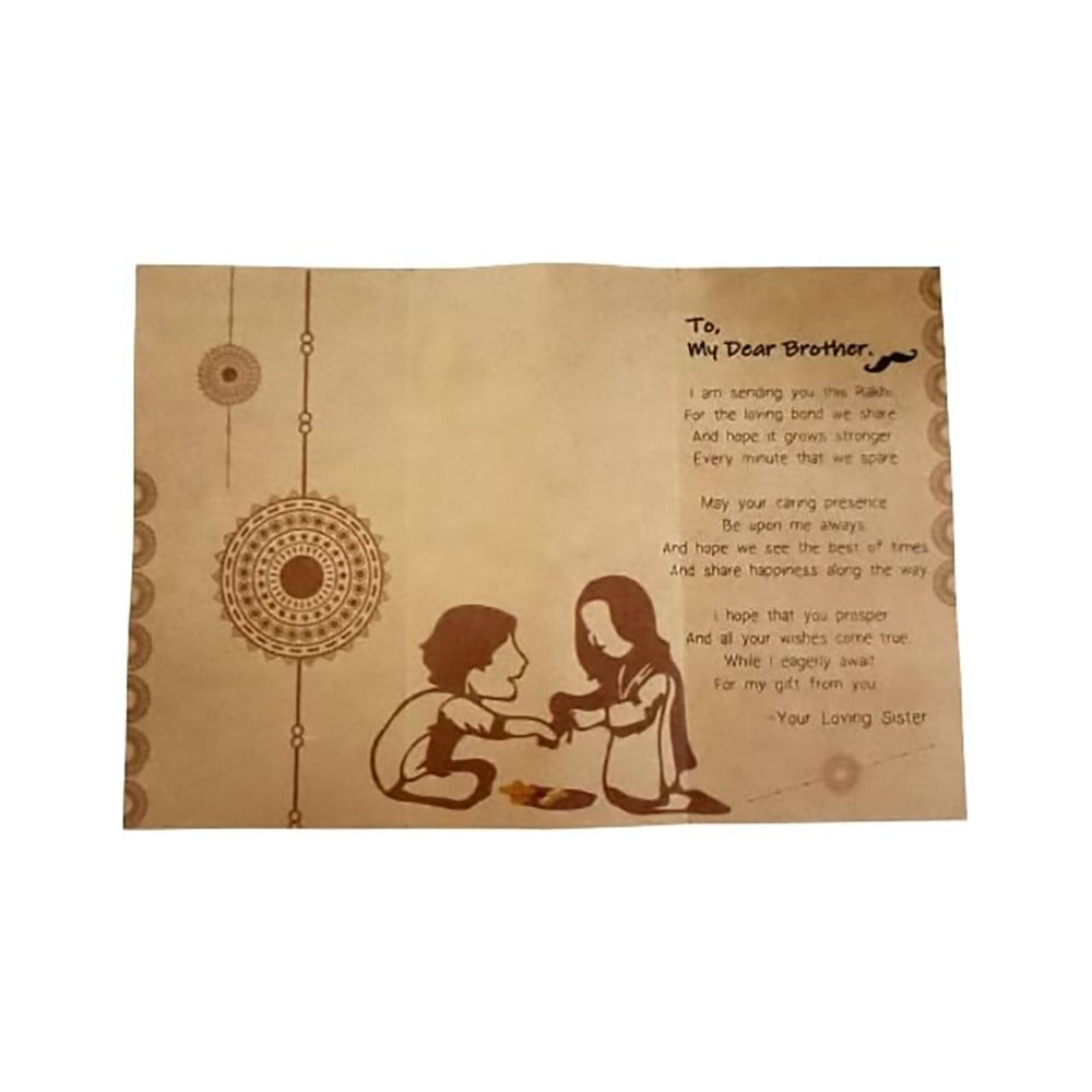 Set of 2 Raksha Bandhan Combo Pack-Multidesign Rudraksh Rakhi with Greeting Card and Roli Chawal