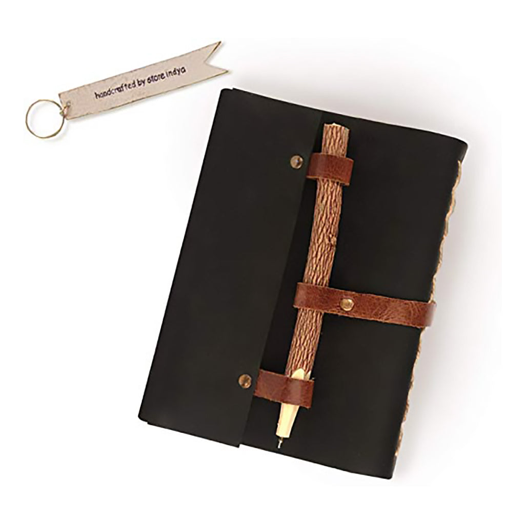 Vintage Leather Journal Diary & Neem Wood Pen Pencil 7.5