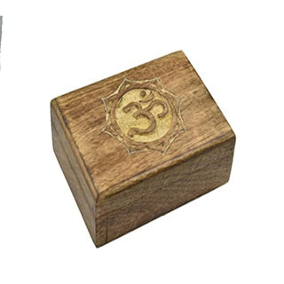 Hand Carved Wooden Jewelry Keepsake Trinket Storage Box Organizer Holder with OM with Round Carvings Handmade Box for Girl Women