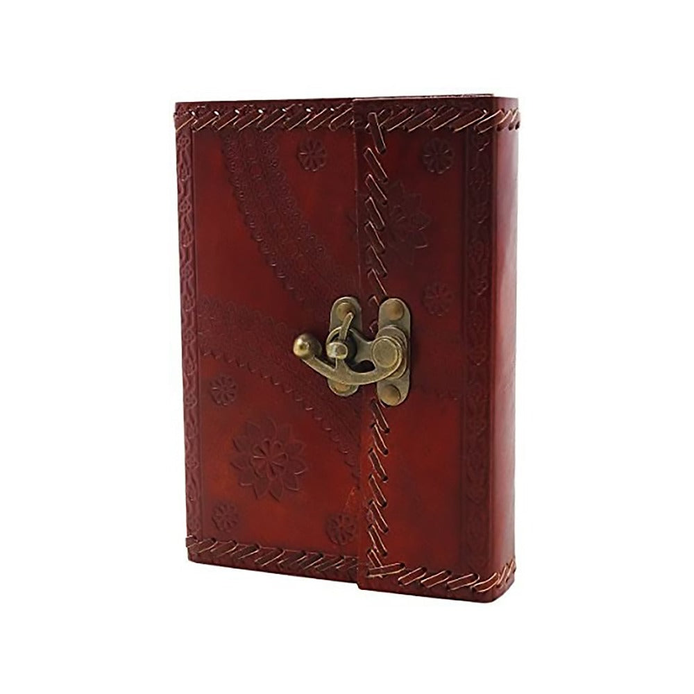 Handmade Leather Travel Journal with Lock-Unlined, 100 Sheets/200 Pages, 7x5 Inches
