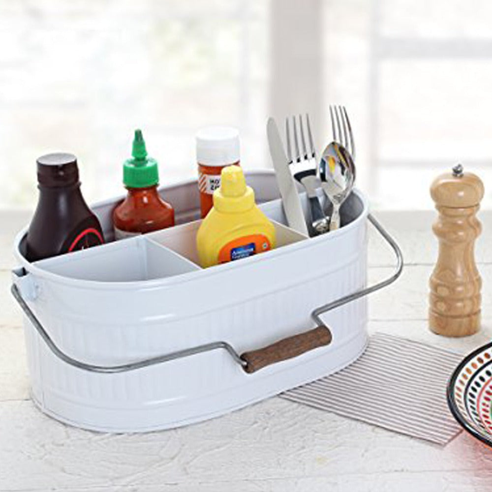 Galvanized Caddy Organizer for Kitchen Countertop with Long Handle(Shabby Chic Collection)