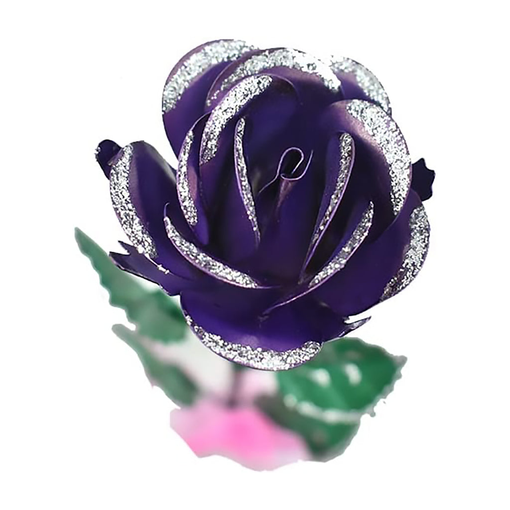 Metal Purple Rose Artificial Flower-Forever Rose in Heart Shape Wall Hanging with Luxury Gift Box