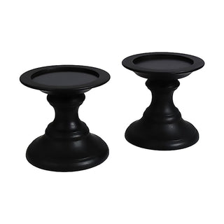 Wood Candle Holders-Hand Crafted Warm Elegant Farmhouse Décor-Black(Set of 2)-5.5