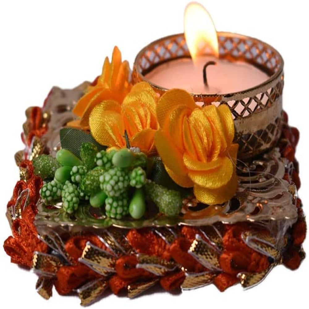 Set of 5 Fancy Pooja Diyas with Tealight Holder Decorated with Roses-Home Decorations and Gift Items