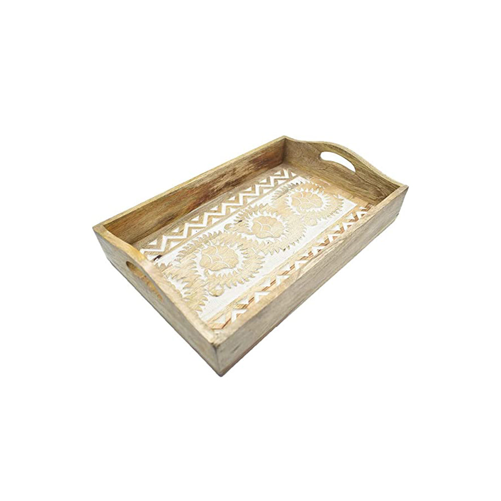 Hand Carved Wooden Breakfast Tray with Handle | Kitchen Dining Serve-Ware Accessories | 15 x 10 | 2047