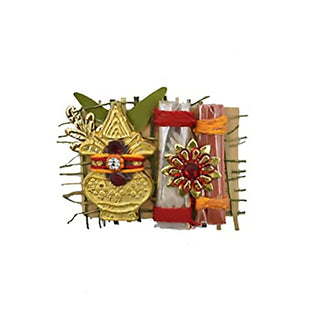 Ganesha Rakhi Combo Pack for Brother with Greeting Card-Ganesh Face Design with Roli Chawal(Ganesh Face with Beads-Roli Chawal-06)