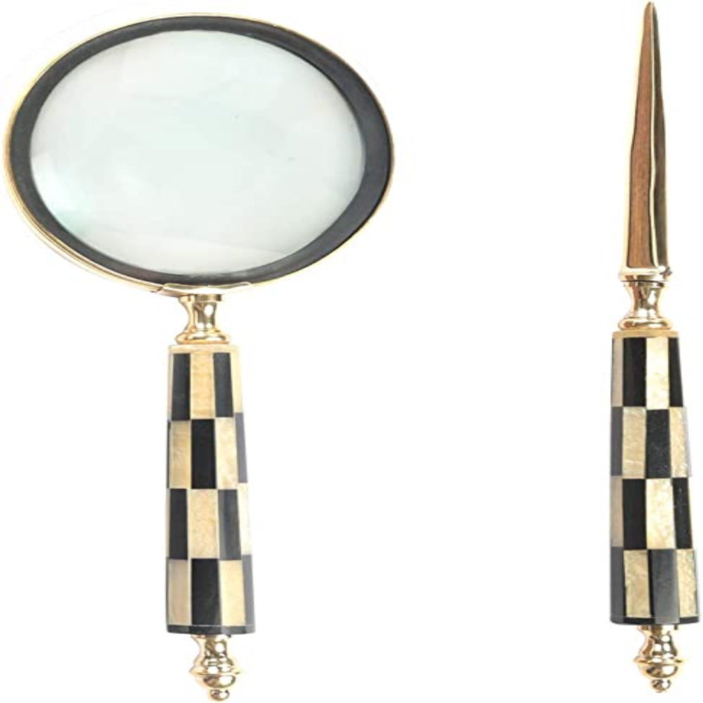 Handcrafted Mother of Pearl Handle Magnifier & Letter Opener Set