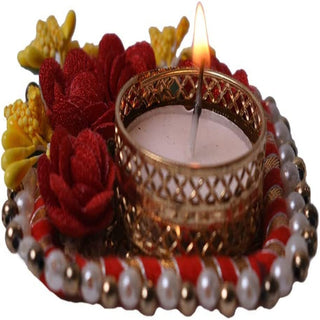 Set of 5 Fancy Rose Decorated Pooja Diyas with Tealight Holder-Home Decorations and Gift Items