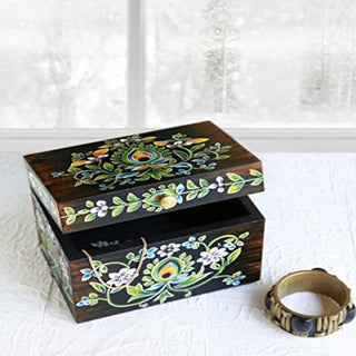 STORE INDYA Vintage Handmade Wooden Jewelry Keepsake Trinket Storage Memory Floral Design for Home Decor (Multicolor 4)