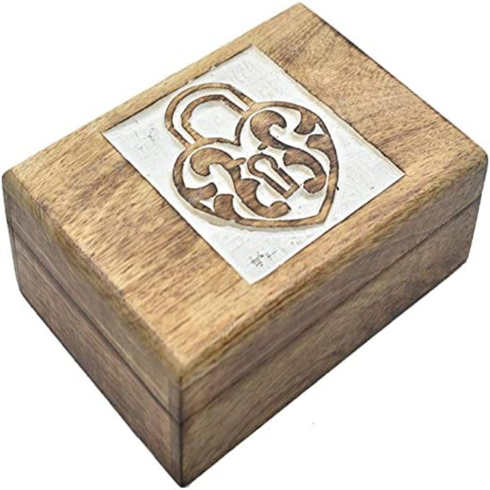 Hand Carved Decorative Box with Pentagram Carving | Whitewash Finish | Jewelry & Keepsake Organizer | Gifts for Women