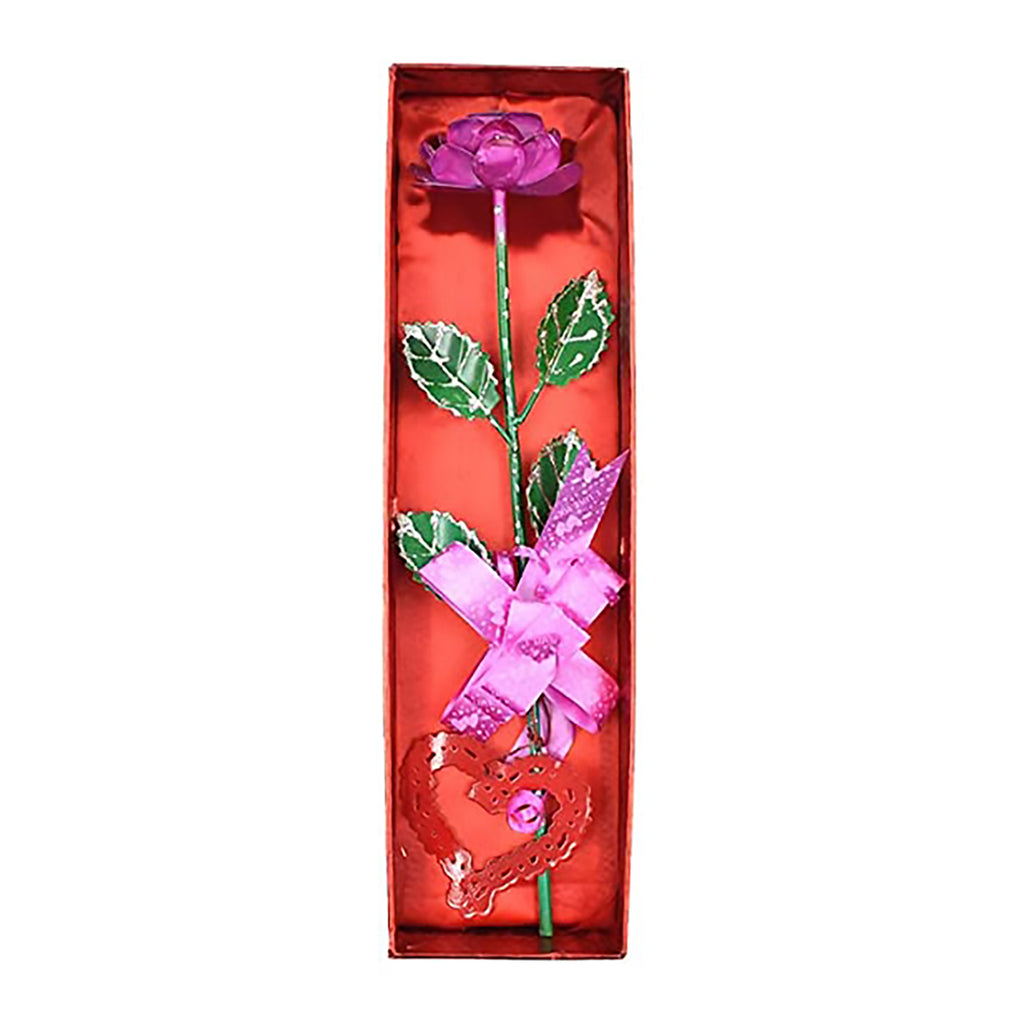 Metal Pink Rose Artificial Flower-Forever Rose in Heart Shape Wall Hanging with Luxury Gift Box