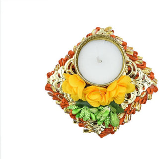 Set of 5 Fancy Pooja Diyas with Tealight Holder Decorated with Roses-Home Decorations and Gift Items