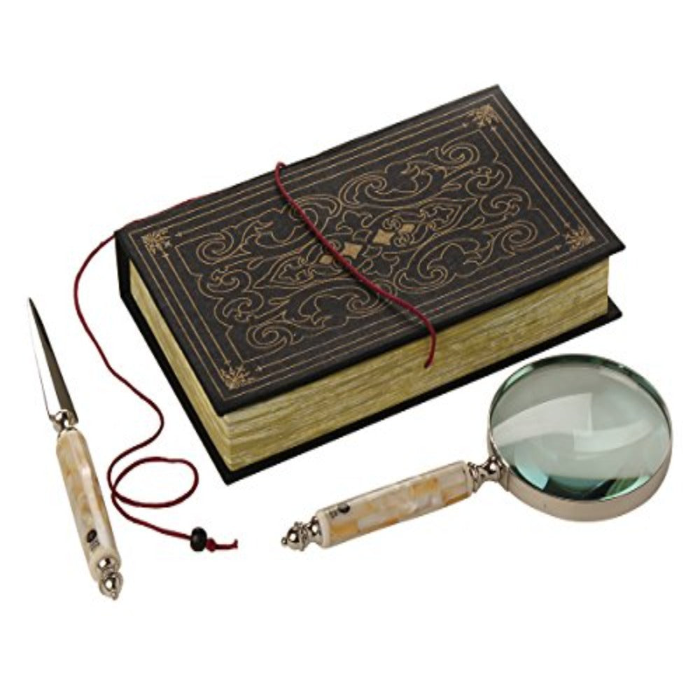 STORE INDYA Handheld Magnifier and Letter Opener Set with Book Shaped Gift Box (Mother of Pearl Collection)