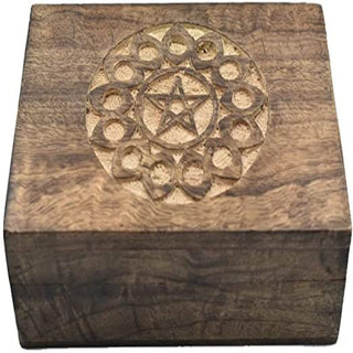 Handmade Wooden Mandala Pentagram Jewelry Box-Keepsake Organizer and Trinket Holder for Girls and Women