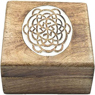 Handmade Mandala Carved Wooden Jewelry Box with Whitewash Finish - Gift for Women