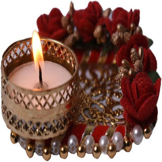 Set of 5 Fancy Rose Decorated Pooja Diyas with Tealight Holder - Home Decorations and Gift Items
