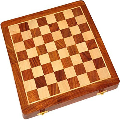 Handmade Wooden Folding Chess Board Set with Magnetic Pieces - 12 Inches