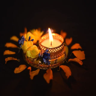Set of 5 Fancy Rose Decorated Pooja Diyas with Tealight Holders | Home Decor and Gift Items