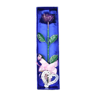 Metal Purple Rose Artificial Flower-Forever Rose in Heart Shape Wall Hanging with Luxury Gift Box