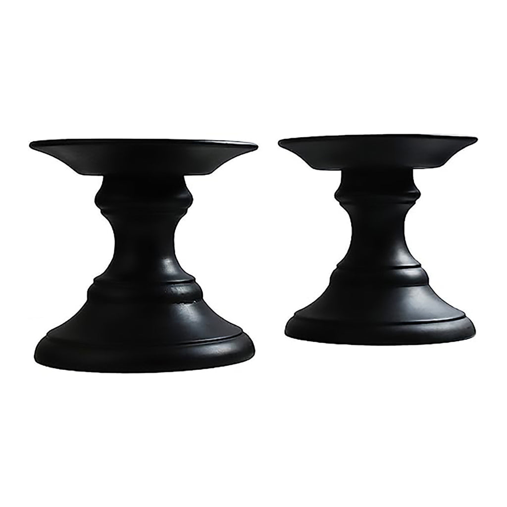 Wood Candle Holders-Hand Crafted Warm Elegant Farmhouse Décor-Black(Set of 2)-5.5