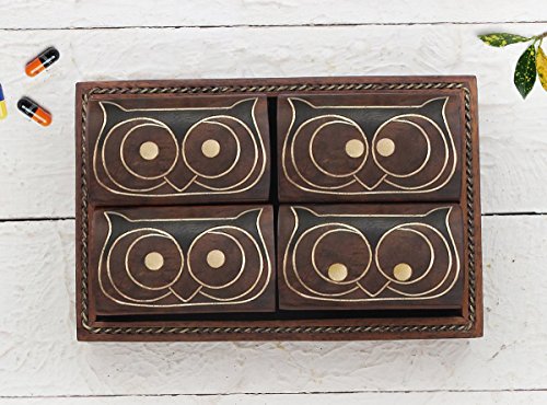 storeindya Set of 6 Wooden Pill Boxes Dispensers with a Tray and Brass Inlay Best Christmas Gift(Metallic Rosewood Collection)