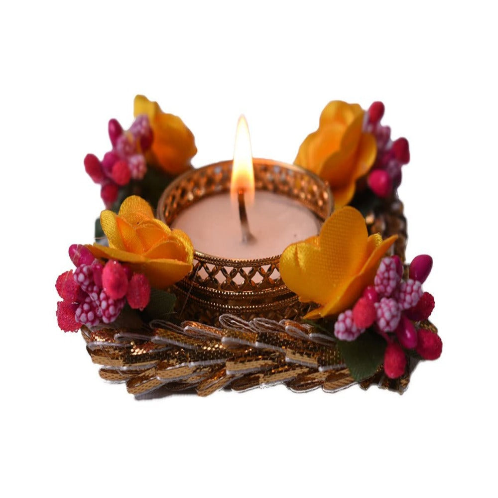 Set of 5 Fancy Rose Decorated Pooja Diyas with Tealight Holder for Home Decor and Gifts