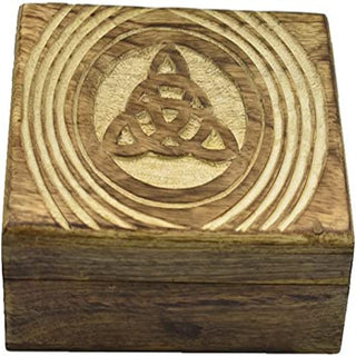 Wooden Hand Carved Decorative Box with Pentagram Carving | Jewelry & Keepsake Organizer | Gifts for Women |