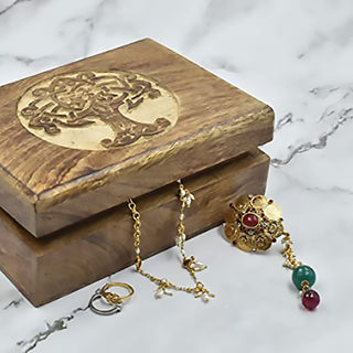 Wooden Hand Carved Decorative Box with Tree of Life Carving for Treasure Box Jewelry Organizer and Keepsake Gift for Women & Girls