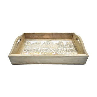 Hand Carved Wooden Breakfast Serving Tray w/ Handle | Kitchen Serve-Ware Accessories | 15