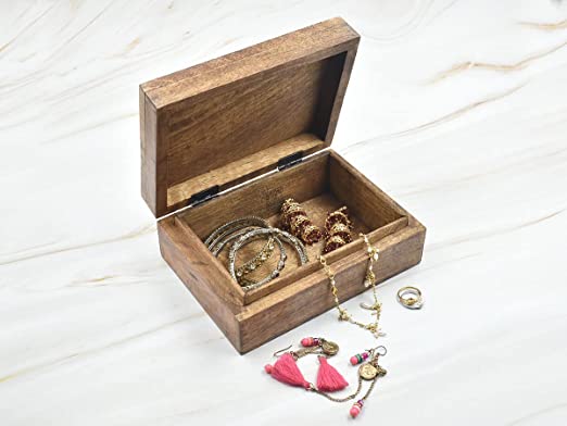Hand Carved Wooden Decorative Box with Flower Carving | Jewelry & Keepsake Organizer | Gift for Women