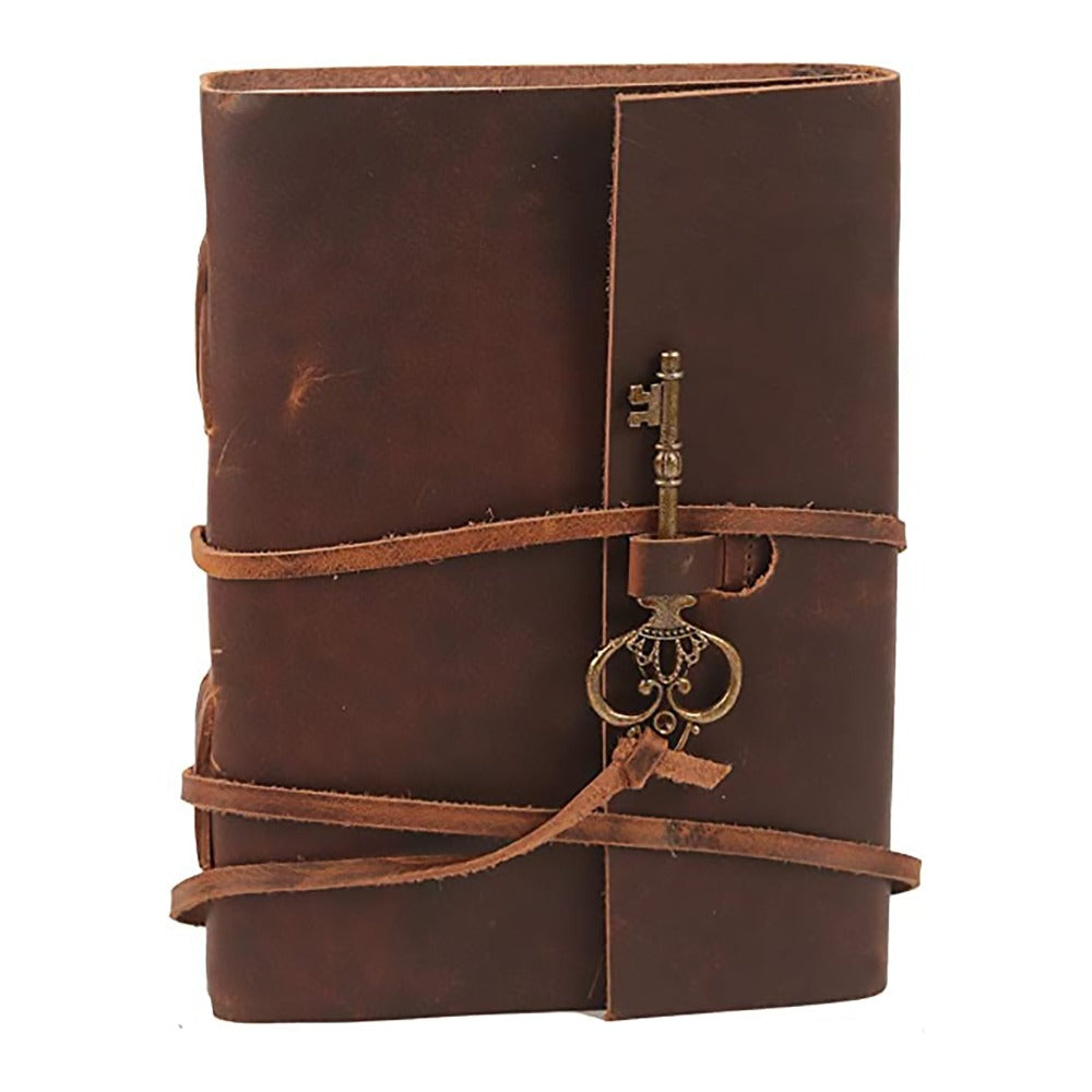 Handmade Unlined Paper Diary for Personal Notes & Traveling - Leather Travel Journal with Key Lock & 200 Pages