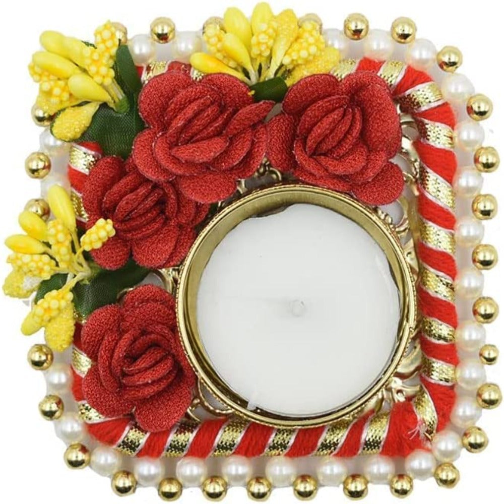 Set of 5 Fancy Rose Decorated Pooja Diyas with Tealight Holder-Home Decorations and Gift Items