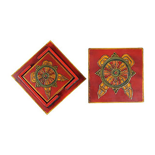 Set of 4 Wooden Coasters (Red - Mandala)