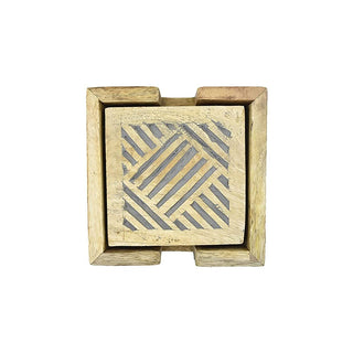 Wooden Square Coasters w/ Holder Set of 4 - Perfect for Tea Coffee Beer Wine Glass Drinks - 5024