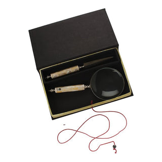 Handcrafted Vintage Mango Wood and Pearl Magnifier/Letter Opener Set with Book Gift Box (Mother of Pearl Collection)