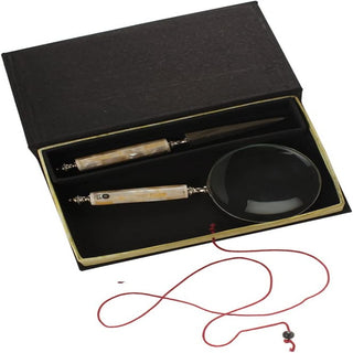 Handheld Magnifier and Letter Opener Set with Book Shaped Gift Box (Mother of Pearl Collection)