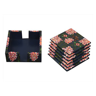 Hand painted Wooden Coasters 6-Pack Set (Floral Square)