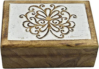Wooden Hand Carved Decorative Box with Geometrical Carving On Top | Jewelry Organizer Keepsake Box | Gifts for Women