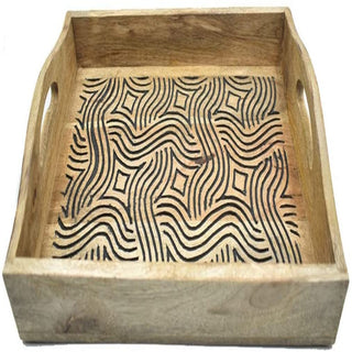 Hand Carved Wooden Breakfast Serving Tray with Handle for Breakfast Tea Snack Dessert | Kitchen Dining Serve-Ware Accessories