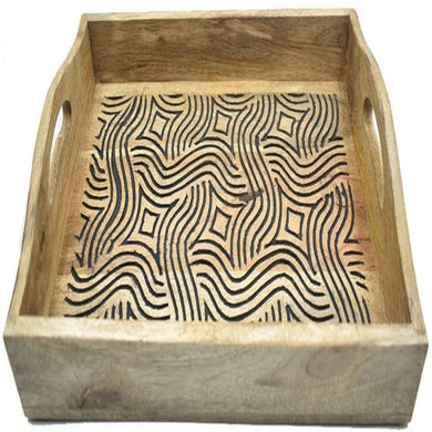 Hand-Carved Wooden Breakfast Serving Tray with Handle-Dining Serve-Ware Accessories  - 15 x 10 Inches