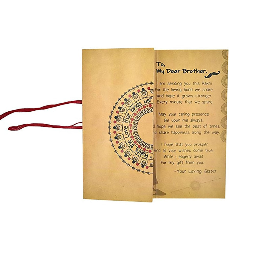 Ganesha Rakhi Combo for Brother with Greeting Card-Ganesh Face Design with Beads(Rakhi-8836) and Roli Chawal