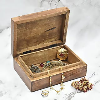 Handmade Wooden Jewelry Keepsake Trinket Storage Box Organizer Holder with Cross Carvings for Women & Girls