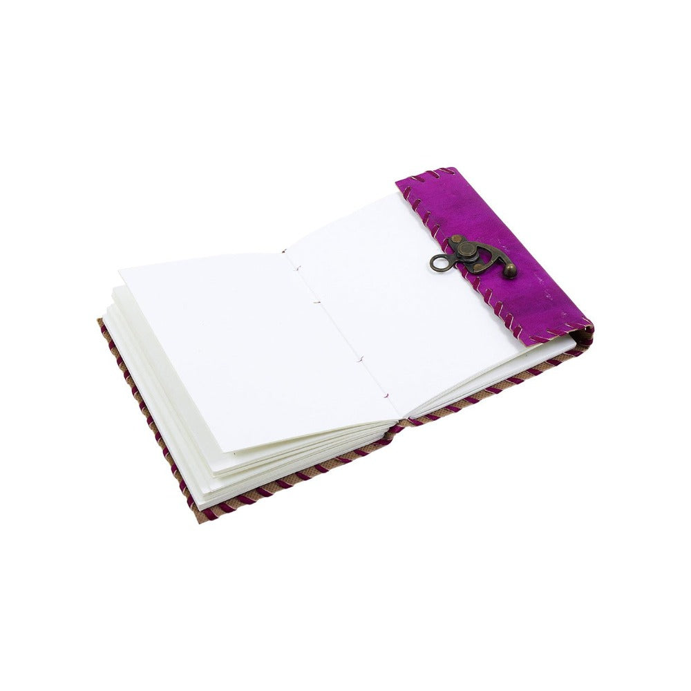 Hand Embossed Purple Leather Diary Journal-Unlined, Eco-friendly, 100 Sheets/200 Pages(7x5 inches)