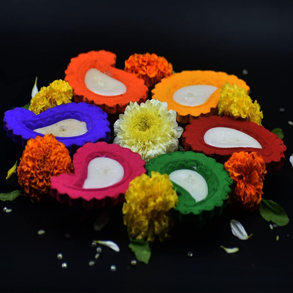Set of 6 Handmade Terracotta Clay Pooja Diyas with Tray-Outdoor Lights, Decorations, and Gift Items for Home Decor