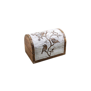 Wooden Jewelry Box White Distressed with Birds Design - Multipurpose Organizer and Keepsake Treasure Chest - Perfect Mother's Day Gift