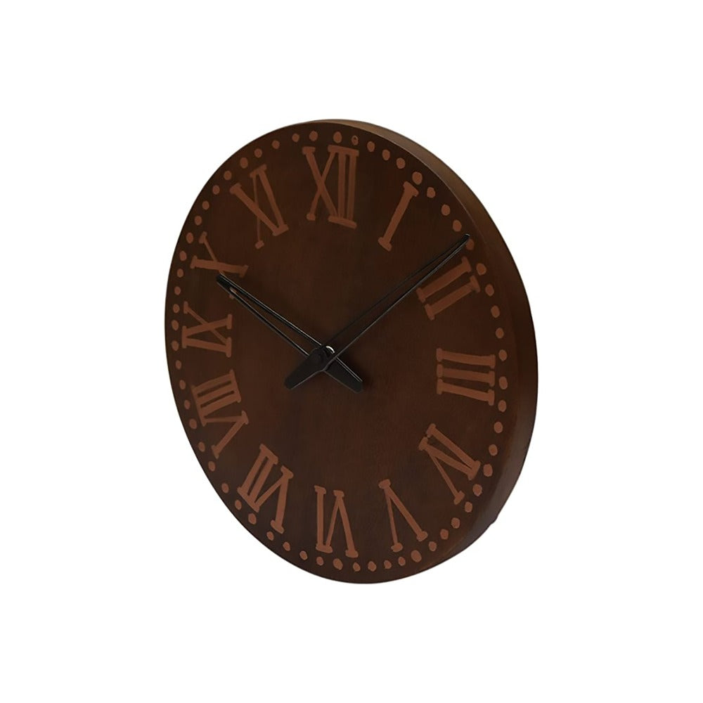 Brown Wooden Vintage Wall Clock with Roman Numerals for Living Room Decor (Brown 1)