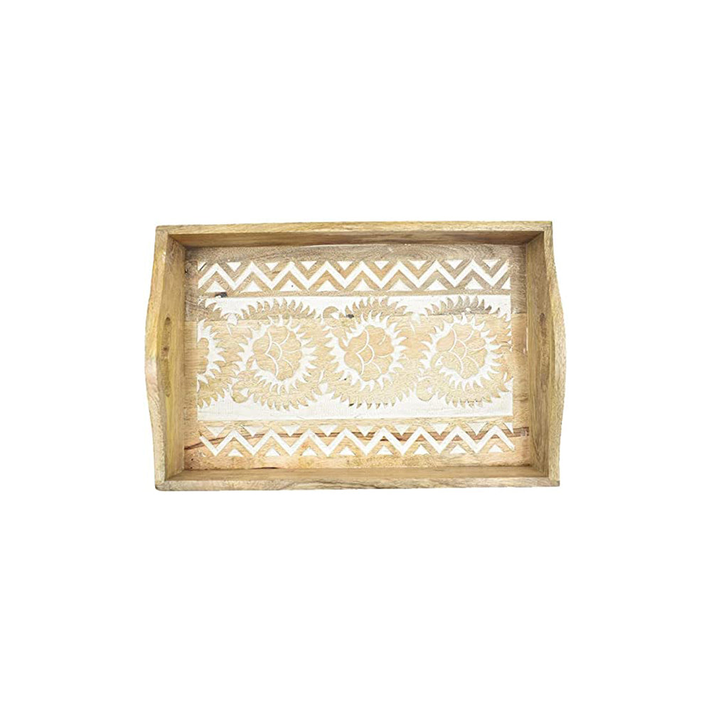 Hand Carved Wooden Breakfast Tray with Handle | Kitchen Dining Serve-Ware Accessories | 15 x 10 | 2047