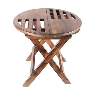 Vintage Style Wooden Round Folding Table - Brown Home Furniture Decor (20 x 19 inches)