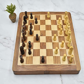 Handmade Wooden Magnetic Folding Chess Board Set with Storage Box - 12 Inch | Travel & Tournament Game for Kids and Adults
